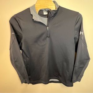 Under Armour UA Mens Sz Large 1/4 Zip Black Fleece Pullover Sweater Sweatshirt